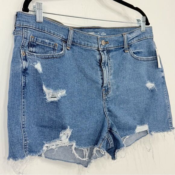 Old Navy Blue Mid Rise Boyfriend Factory Distressed Cotton Denim Shorts NEW - Picture 3 of 16
